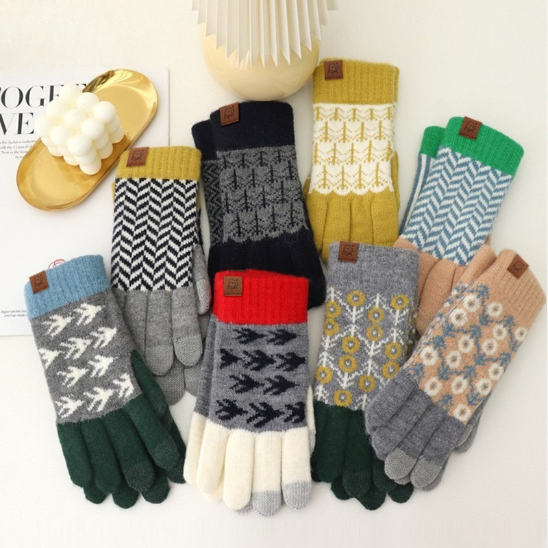 Autumn Winter Wool Color Block - Wool Glove Lined review and price