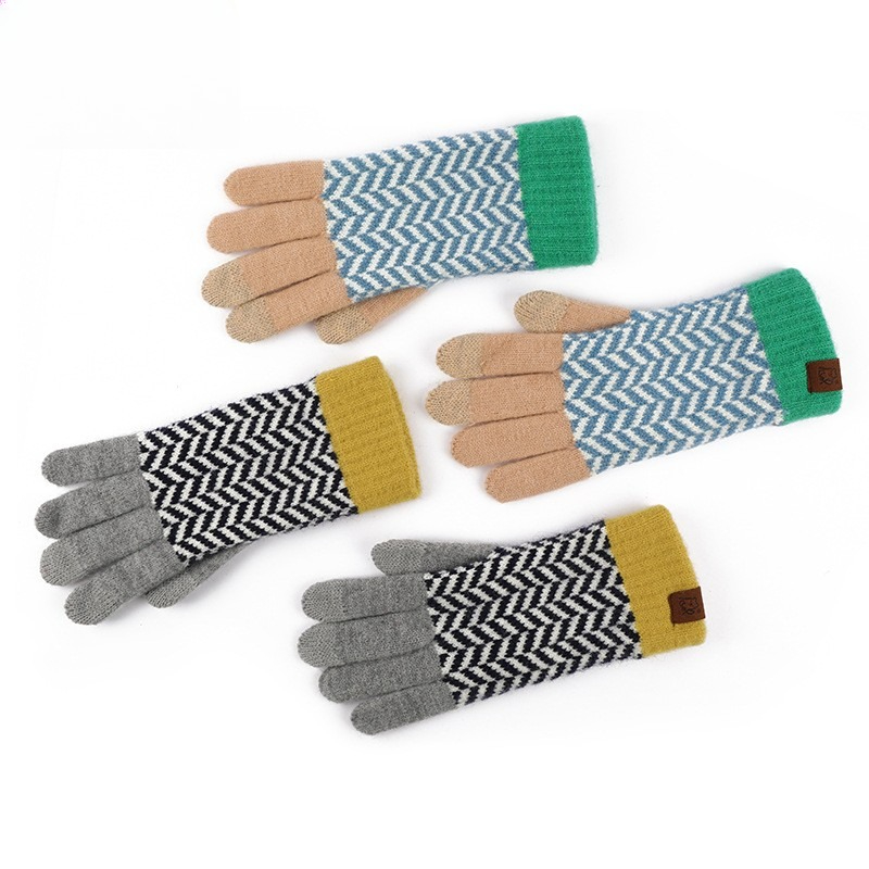 Autumn Winter Wool Color Block - Wool Glove Lined review and price